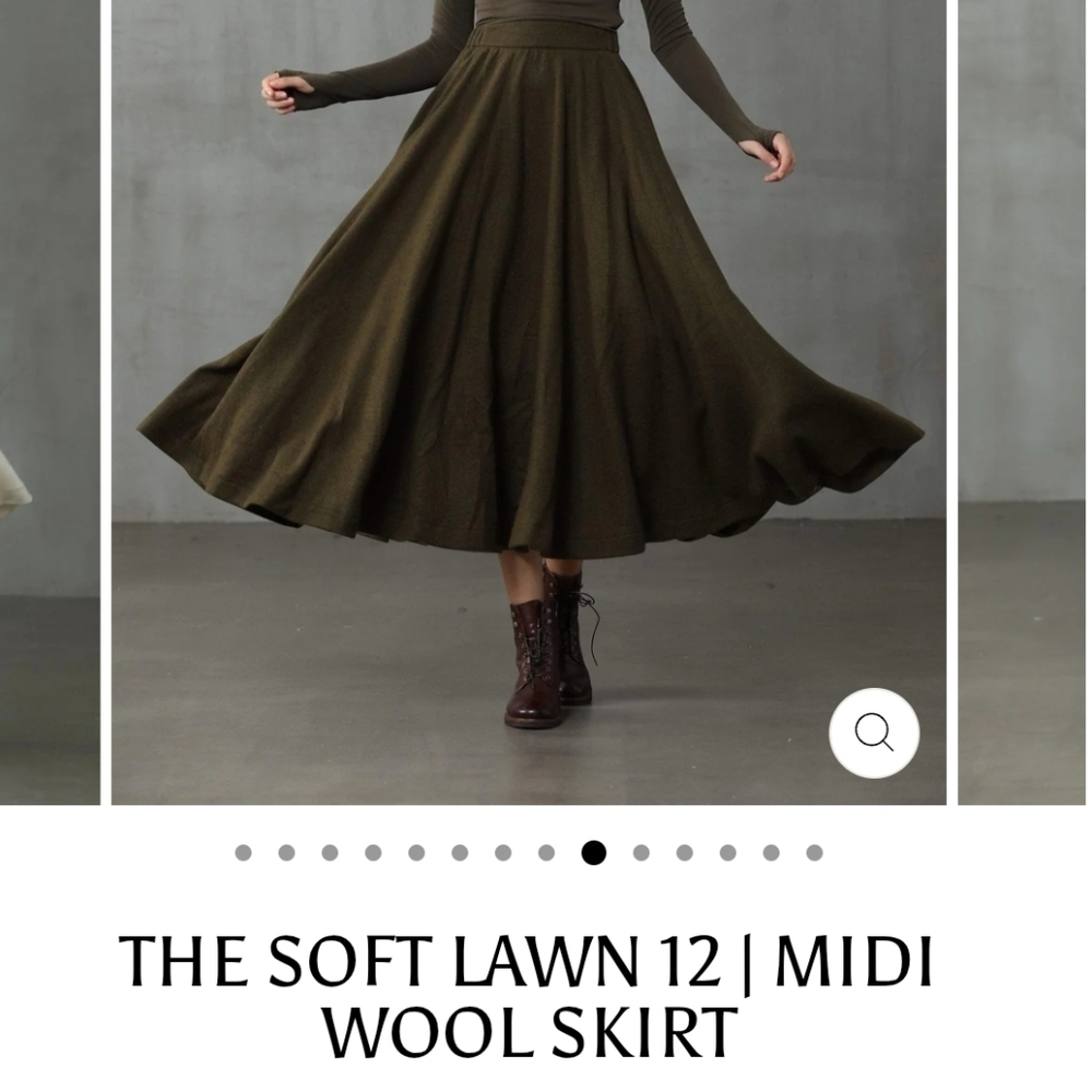 Linennaive The Soft Lawn 12 Midi Wool Skirt Olive Drab XS